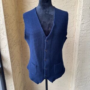 Belmonte Navy Button-Up Knit Vest Sz L w Pockets